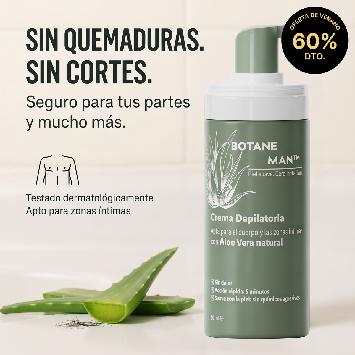 Crema depilatoria Botane para hombre - sin quemaduras ni cortes